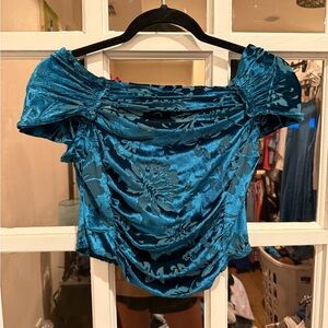 Free People Teal Floral Blouse